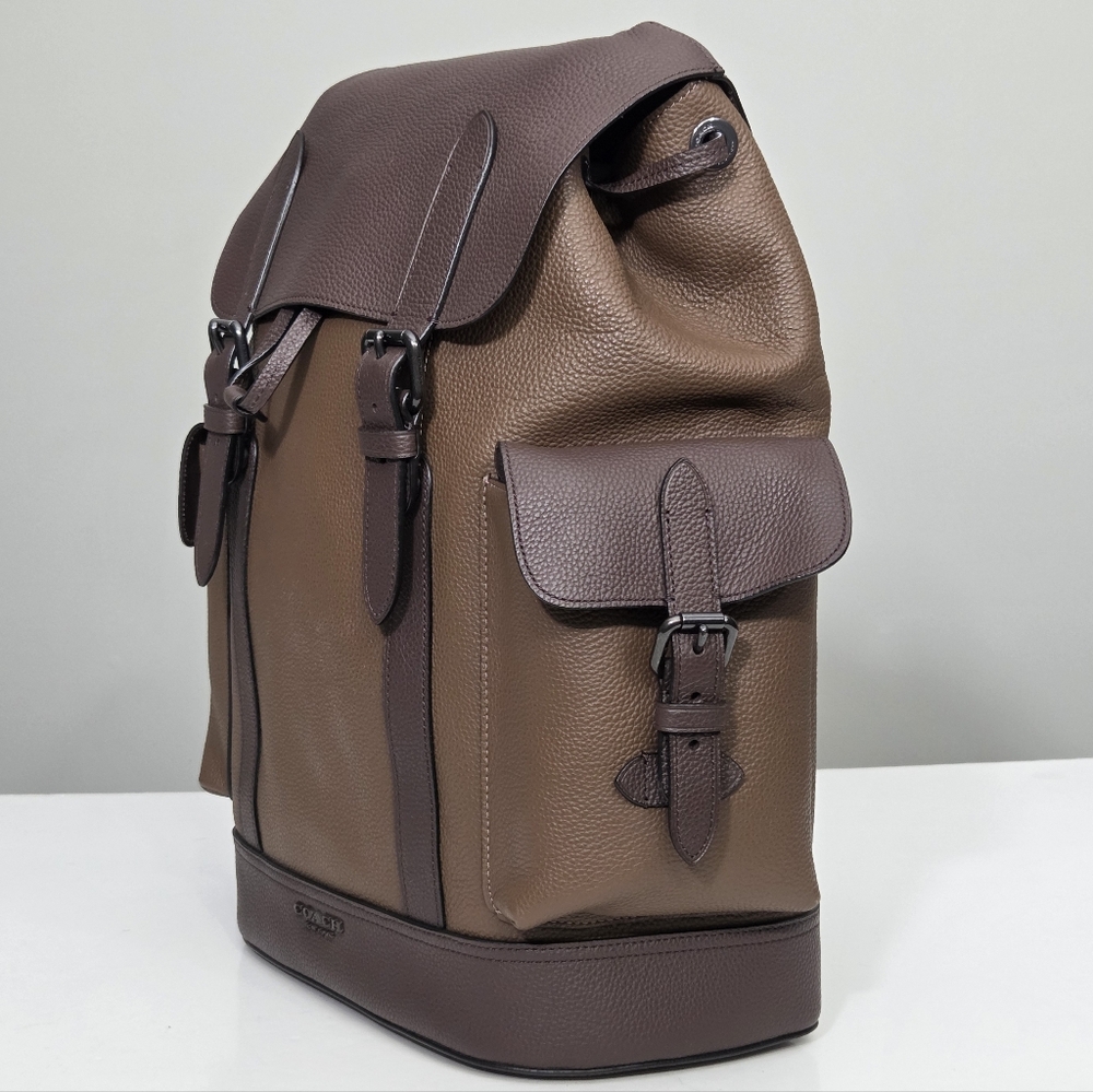 LIKE NEW COACH HUDSON BACKPACK BAG IN COLORBLOCK - GUNMETAL TOBACCO MAHOGANY - Picture 3 of 9